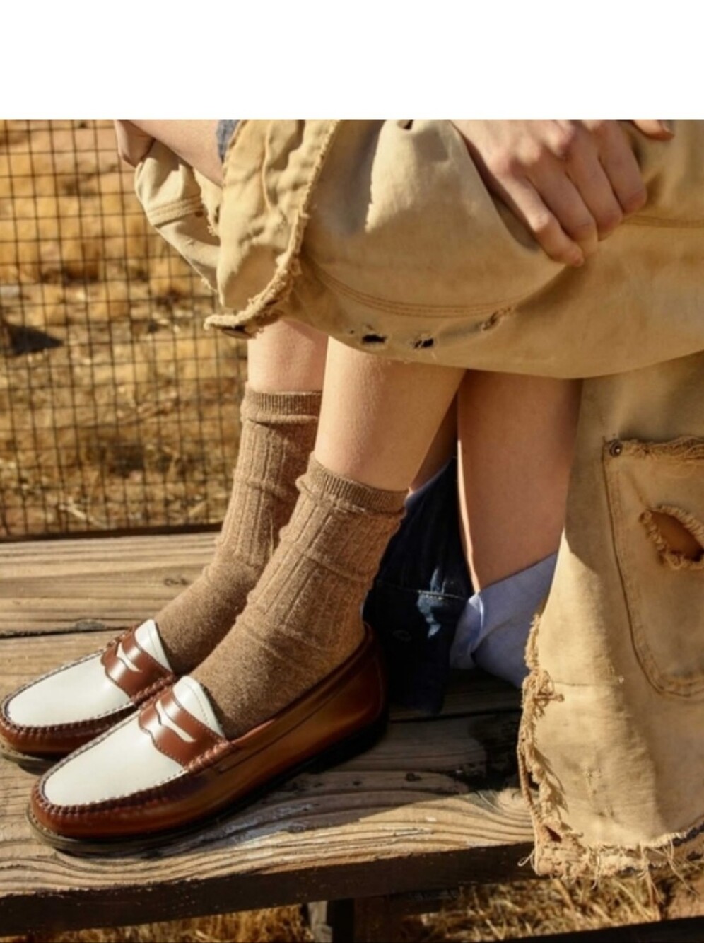 Ecco Leather Caramel Brown and White Leather Penny Loafers